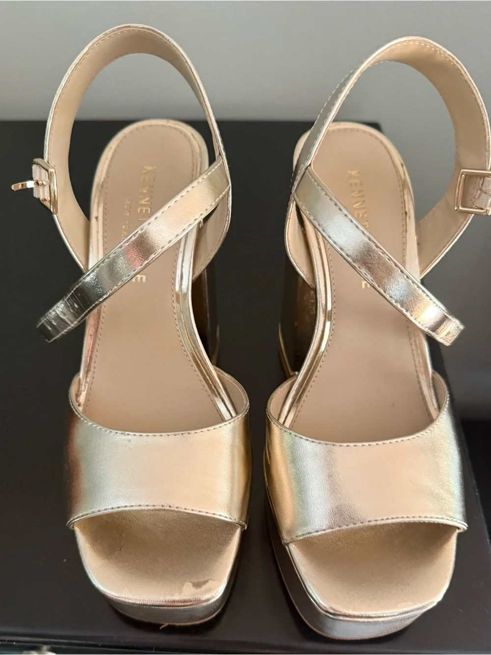 Metallic Gold Platform Block Heel Sandals - Women